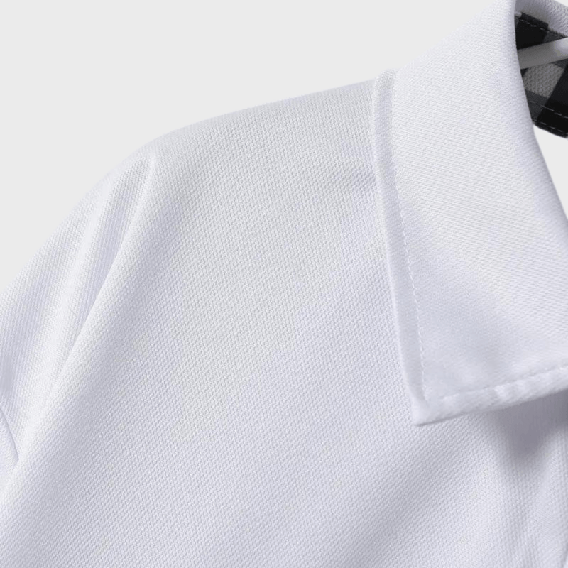 Men&#39;s Long-Sleeve T-Shirt With Checkered Collar And Pocket