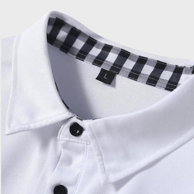 Men&#39;s Long-Sleeve T-Shirt With Checkered Collar And Pocket