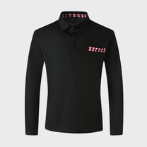 Men&#39;s Long-Sleeve T-Shirt With Checkered Collar And Pocket