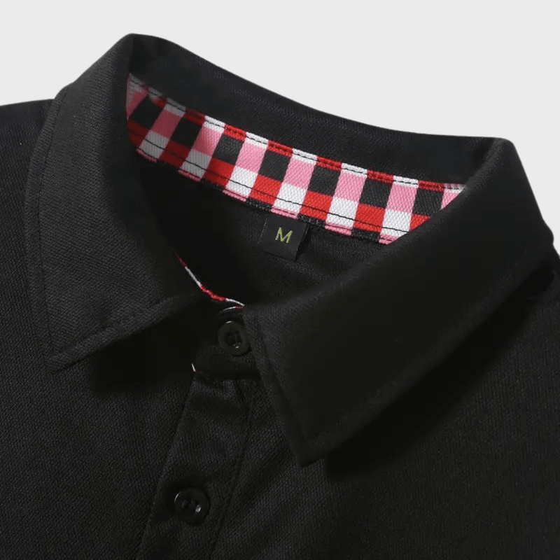 Men&#39;s Long-Sleeve T-Shirt With Checkered Collar And Pocket