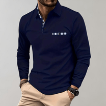 Men&#39;s Long-Sleeve T-Shirt With Checkered Collar And Pocket