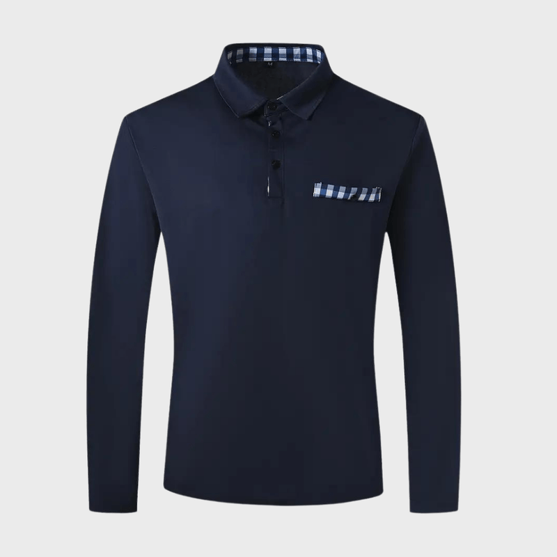 Men&#39;s Long-Sleeve T-Shirt With Checkered Collar And Pocket