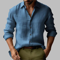 Men&#39;s Long Sleeve Vintage Linen Shirt