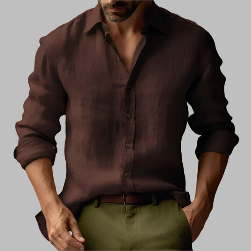 Men&#39;s Long Sleeve Vintage Linen Shirt