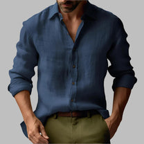 Men&#39;s Long Sleeve Vintage Linen Shirt