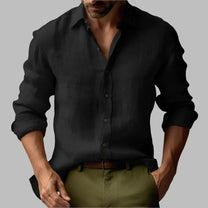 Men&#39;s Long Sleeve Vintage Linen Shirt