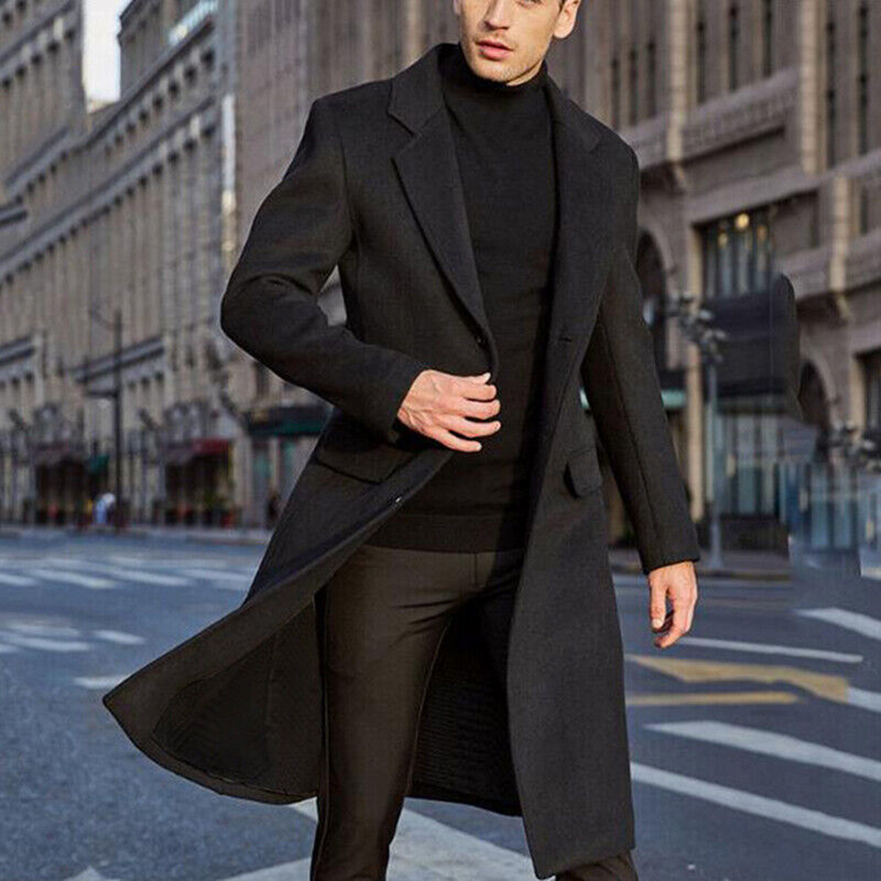 Men&#39;s Long Wool Coat for Autumn and Winter