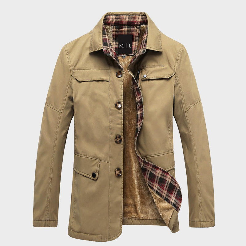 Men&#39;s Mid-Length Fleece-Lined Jacket With Flap Pockets