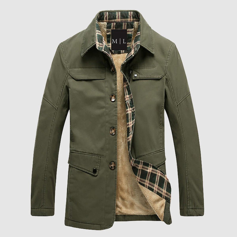 Men&#39;s Mid-Length Fleece-Lined Jacket With Flap Pockets