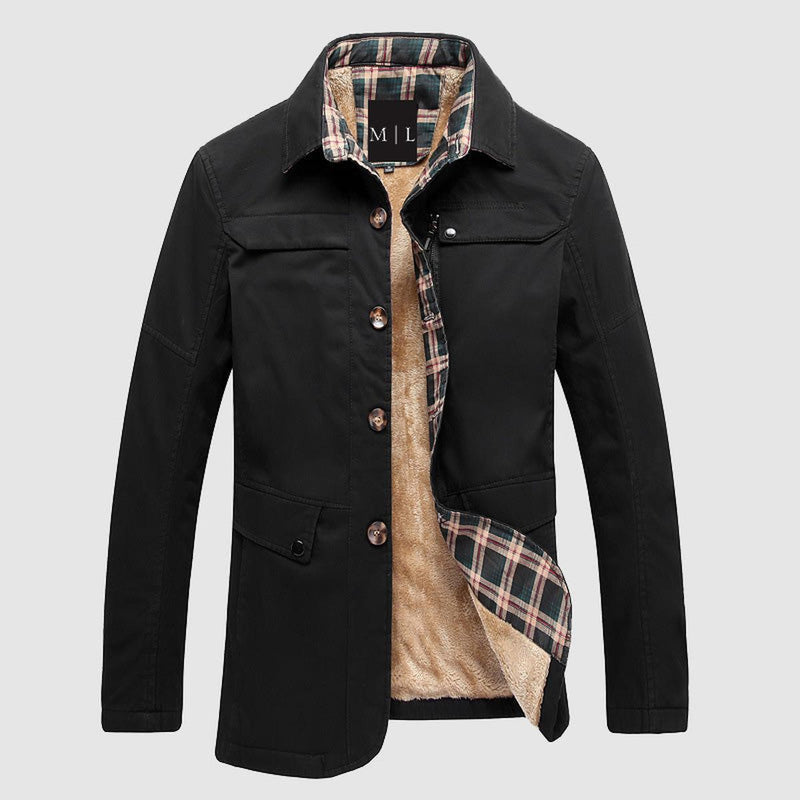 Men&#39;s Mid-Length Fleece-Lined Jacket With Flap Pockets