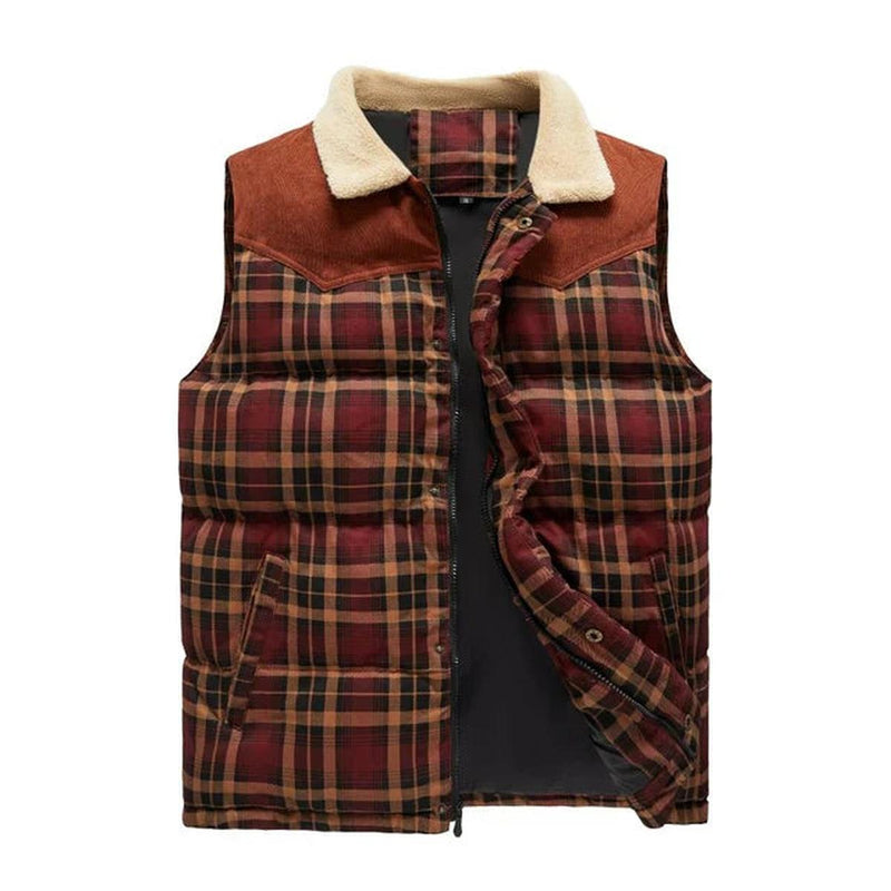 Men&#39;s Outdoor Bodywarmer Gilet With Check Pattern And Stand-Up Collar