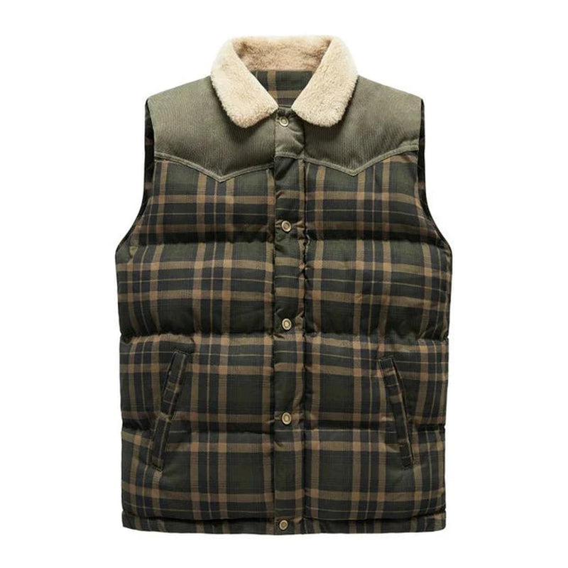 Men&#39;s Outdoor Bodywarmer Gilet With Check Pattern And Stand-Up Collar