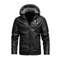 Men&#39;s PU Leather Hooded Winter Coat