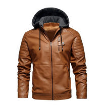 Men&#39;s PU Leather Hooded Winter Coat