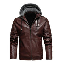 Men&#39;s PU Leather Hooded Winter Coat
