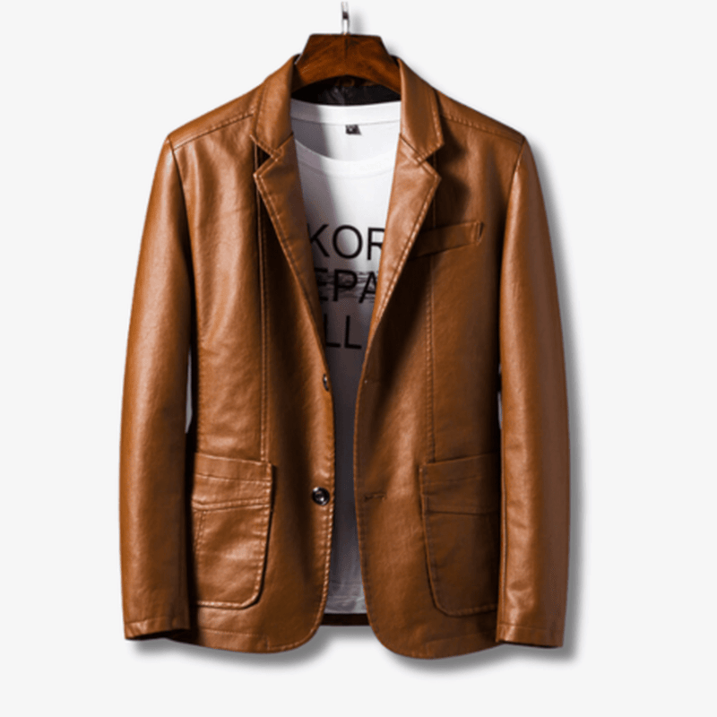 Men&#39;s PU Leather Stand Collar Jacket
