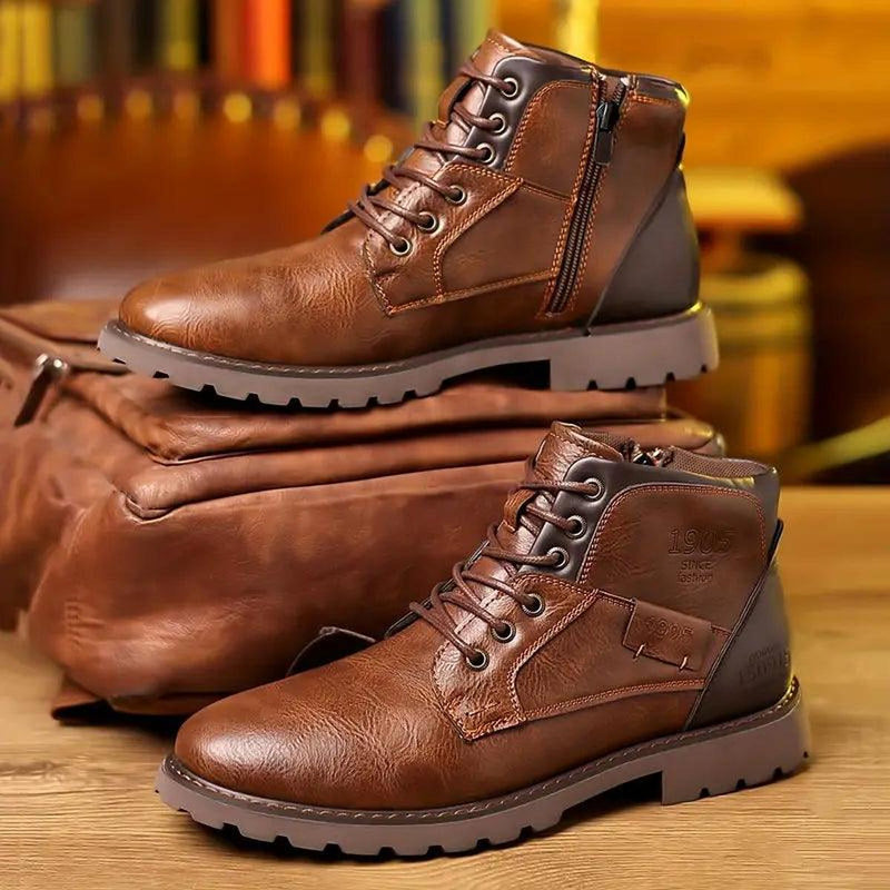 Men&#39;s PU Leather Zipper Dress Boots