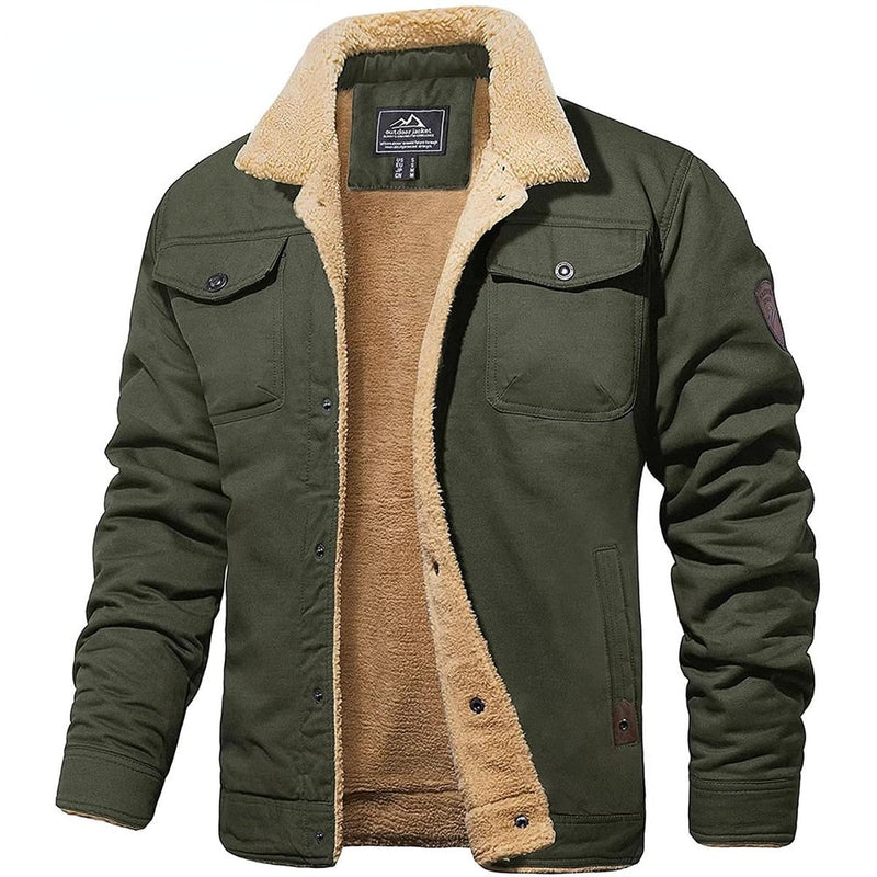 Men&#39;s Pilot Style Jacket With Faux-Fur Lining In Deep Olive Green