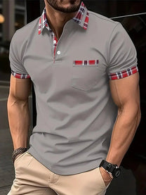 Men&#39;s Plaid Trim Short Sleeve Polo Shirt