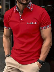Men&#39;s Plaid Trim Short Sleeve Polo Shirt