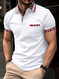 Men&#39;s Plaid Trim Short Sleeve Polo Shirt