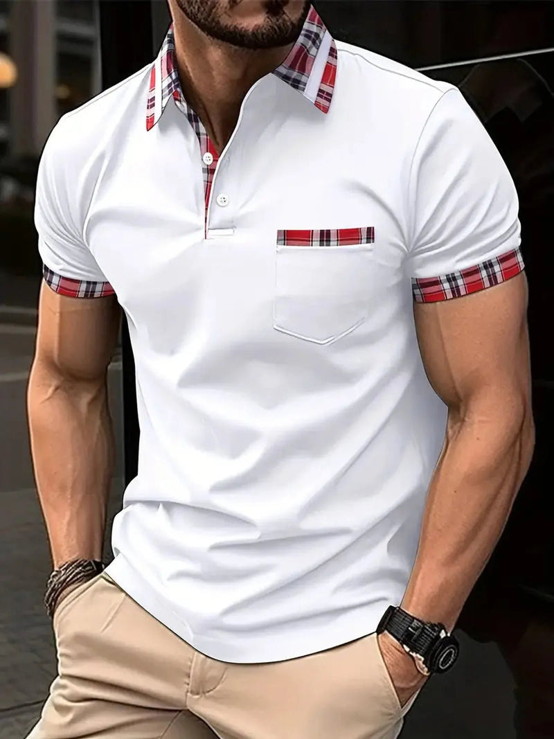 Men&#39;s Plaid Trim Short Sleeve Polo Shirt