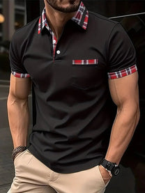 Men&#39;s Plaid Trim Short Sleeve Polo Shirt