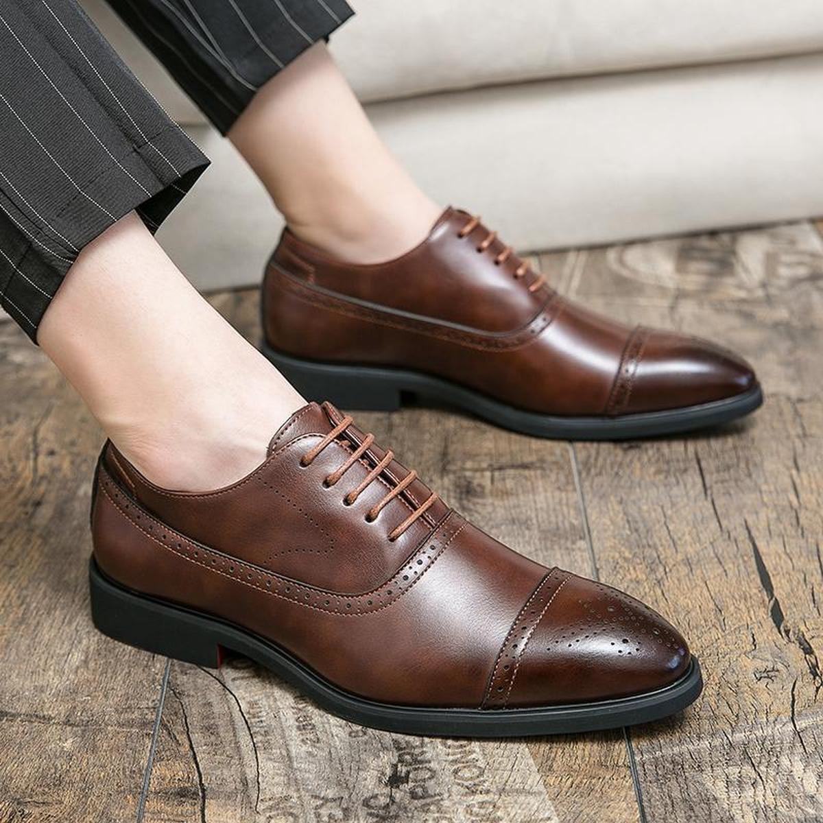 Men&#39;s Polished Leather Brogue Oxford Shoes