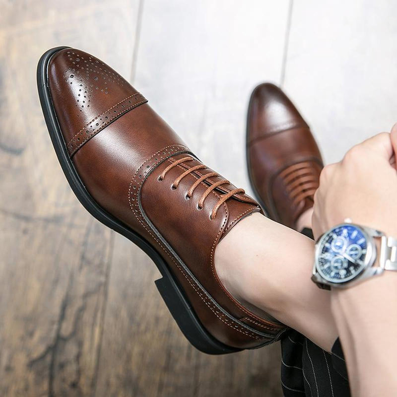 Men&#39;s Polished Leather Brogue Oxford Shoes