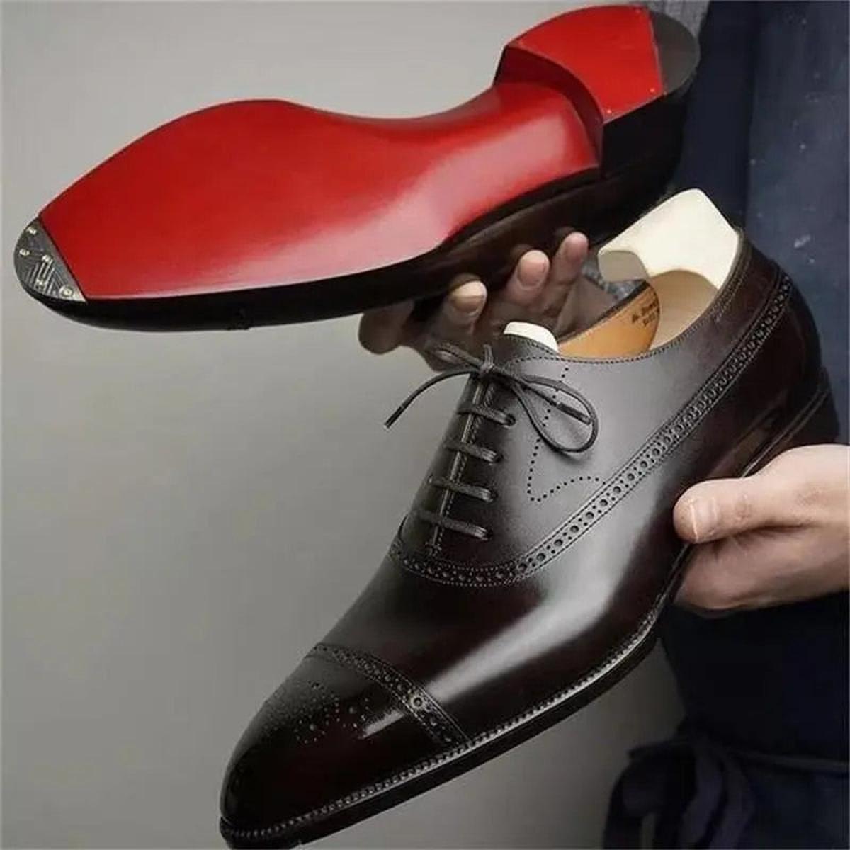 Men&#39;s Polished Leather Brogue Oxford Shoes