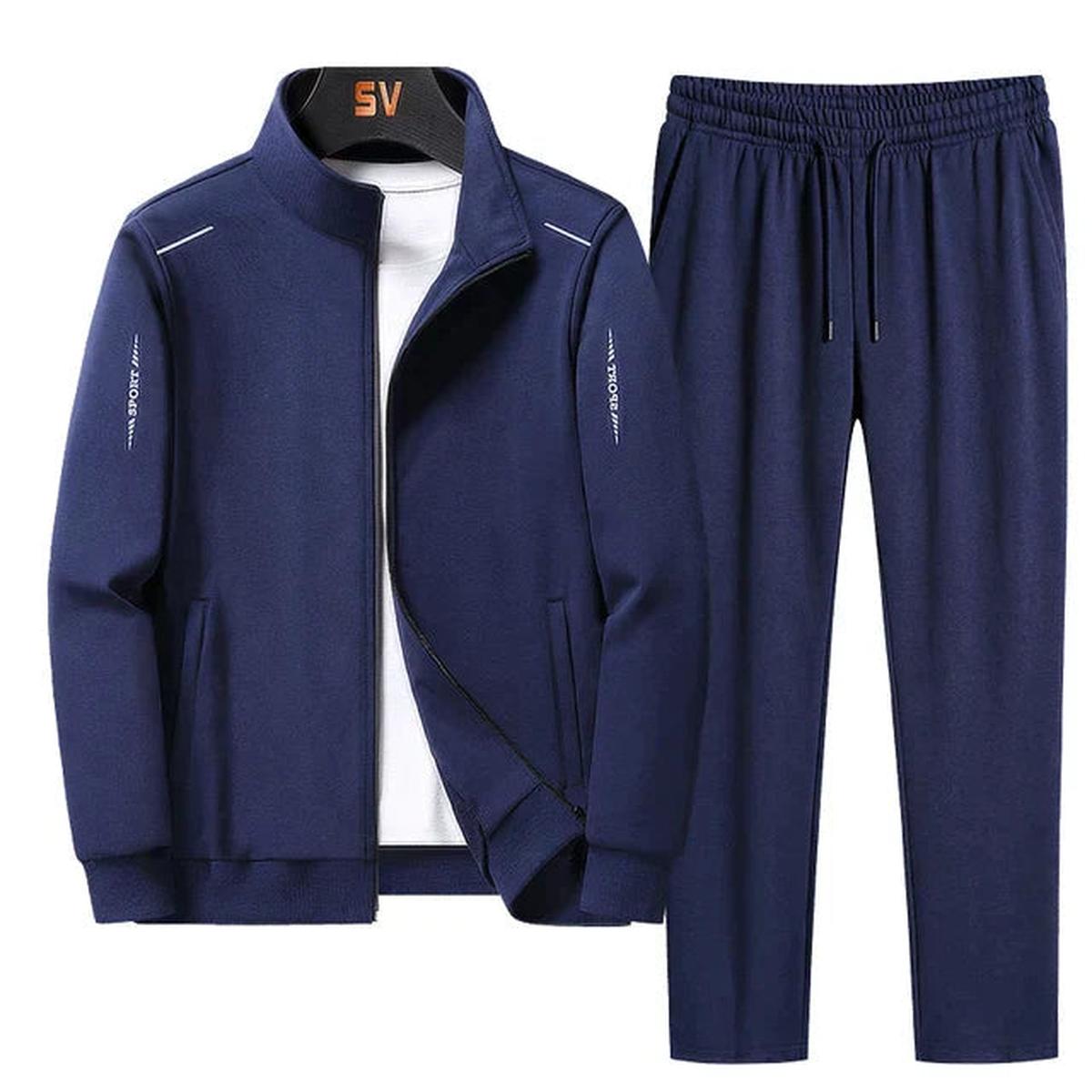Men&#39;s Polyester Tracksuit With Zip Jacket And Elastic Waist Pants