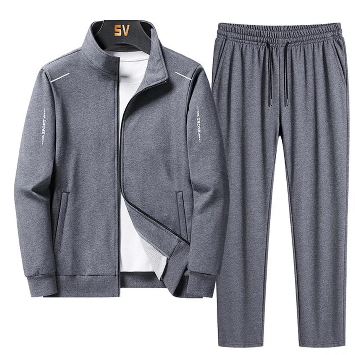 Men&#39;s Polyester Tracksuit With Zip Jacket And Elastic Waist Pants