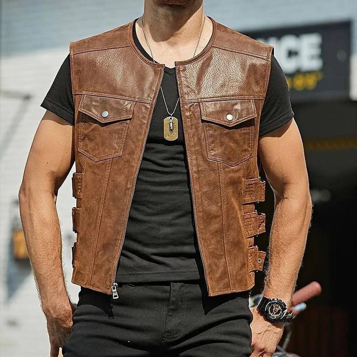 Men&#39;s Premium Leather Vest With Adjustable Fit