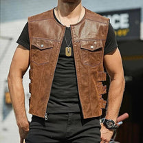 Men&#39;s Premium Leather Vest With Adjustable Fit