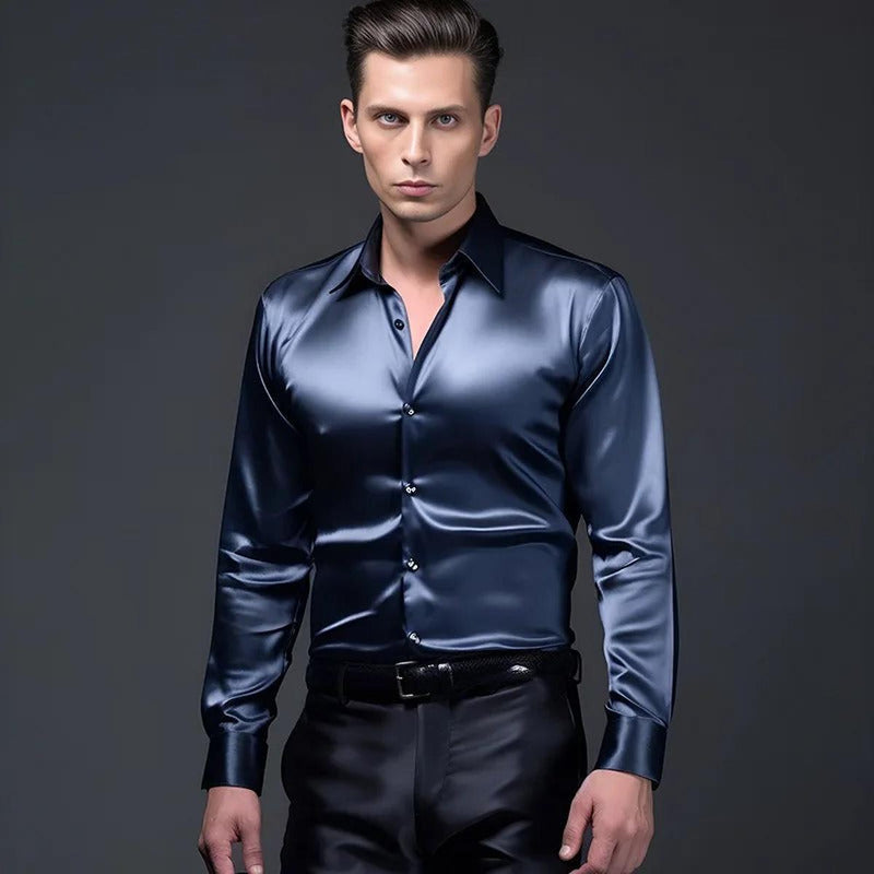 Men&#39;s Premium Silk Shiny Dress Shirt