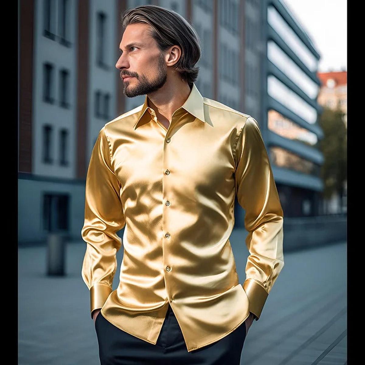 Men&#39;s Premium Silk Shiny Dress Shirt