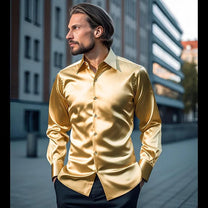 Men&#39;s Premium Silk Shiny Dress Shirt