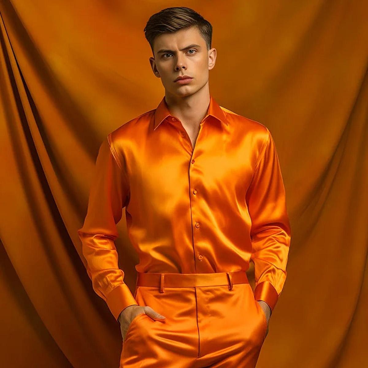 Men&#39;s Premium Silk Shiny Dress Shirt