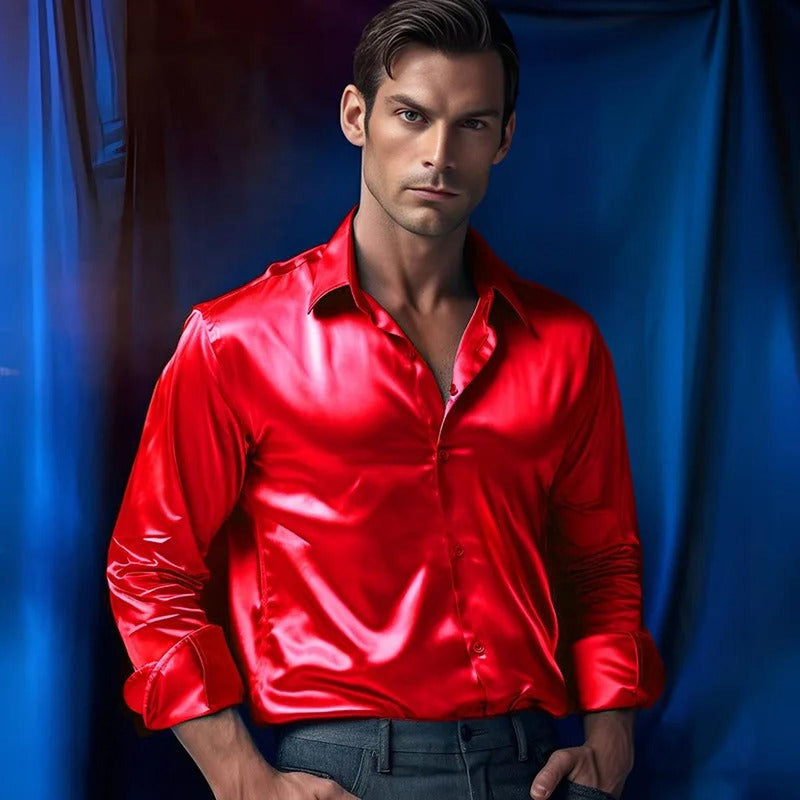 Men&#39;s Premium Silk Shiny Dress Shirt