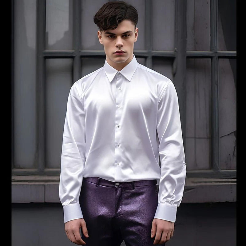 Men&#39;s Premium Silk Shiny Dress Shirt
