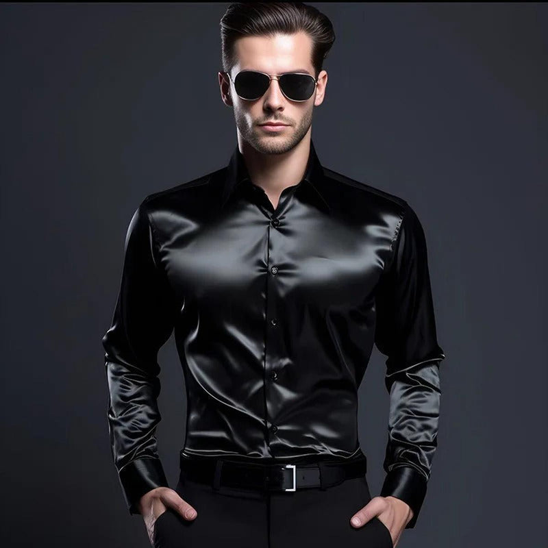 Men&#39;s Premium Silk Shiny Dress Shirt