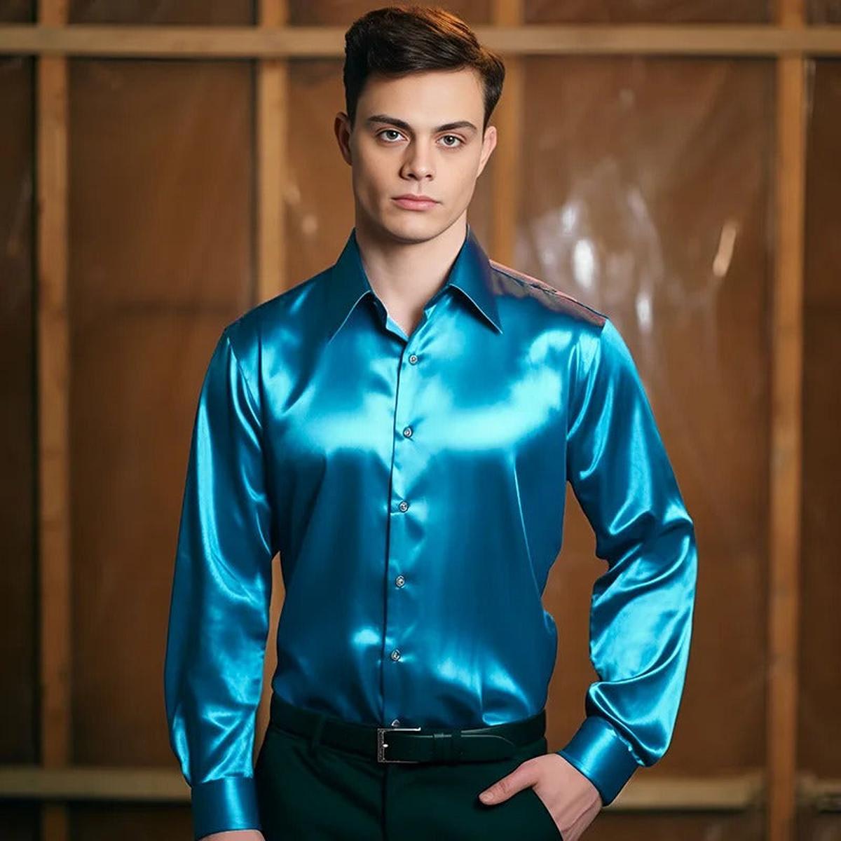 Men&#39;s Premium Silk Shiny Dress Shirt