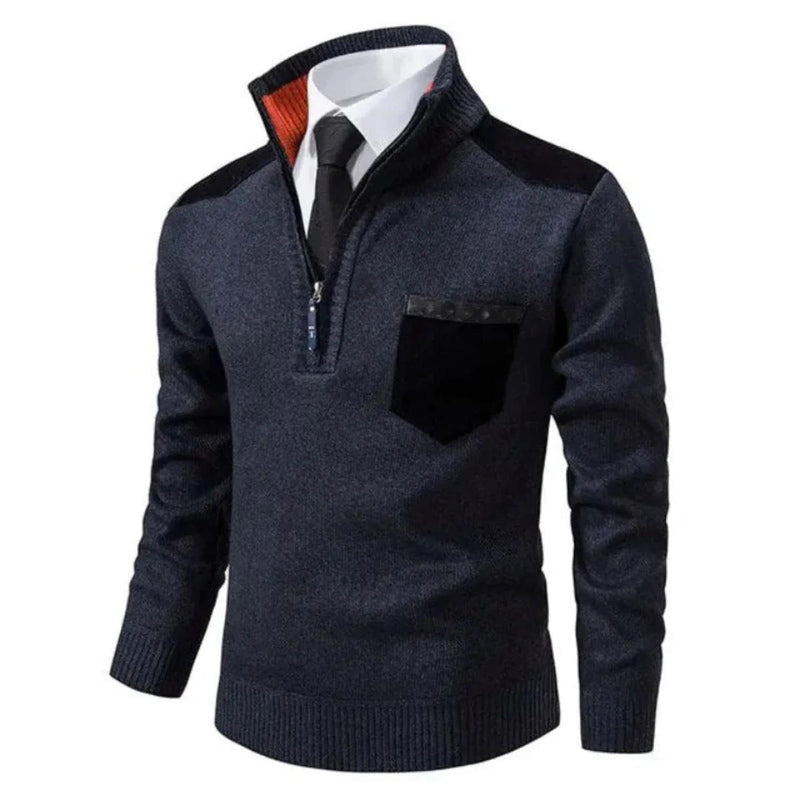 Men&#39;s Pullover With Edge-Zipper-Neck And Long Sleeves