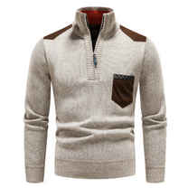 Men&#39;s Pullover With Edge-Zipper-Neck And Long Sleeves