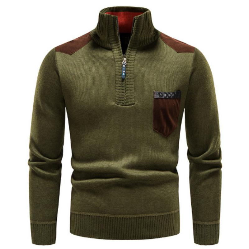 Men&#39;s Pullover With Edge-Zipper-Neck And Long Sleeves