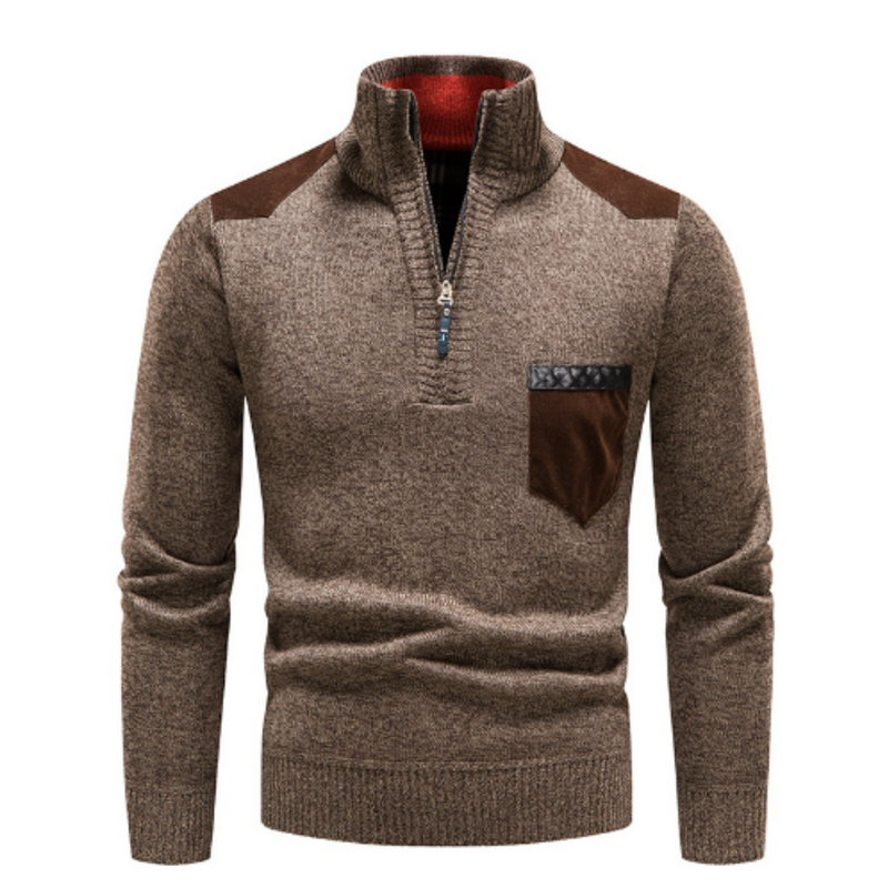 Men&#39;s Pullover With Edge-Zipper-Neck And Long Sleeves