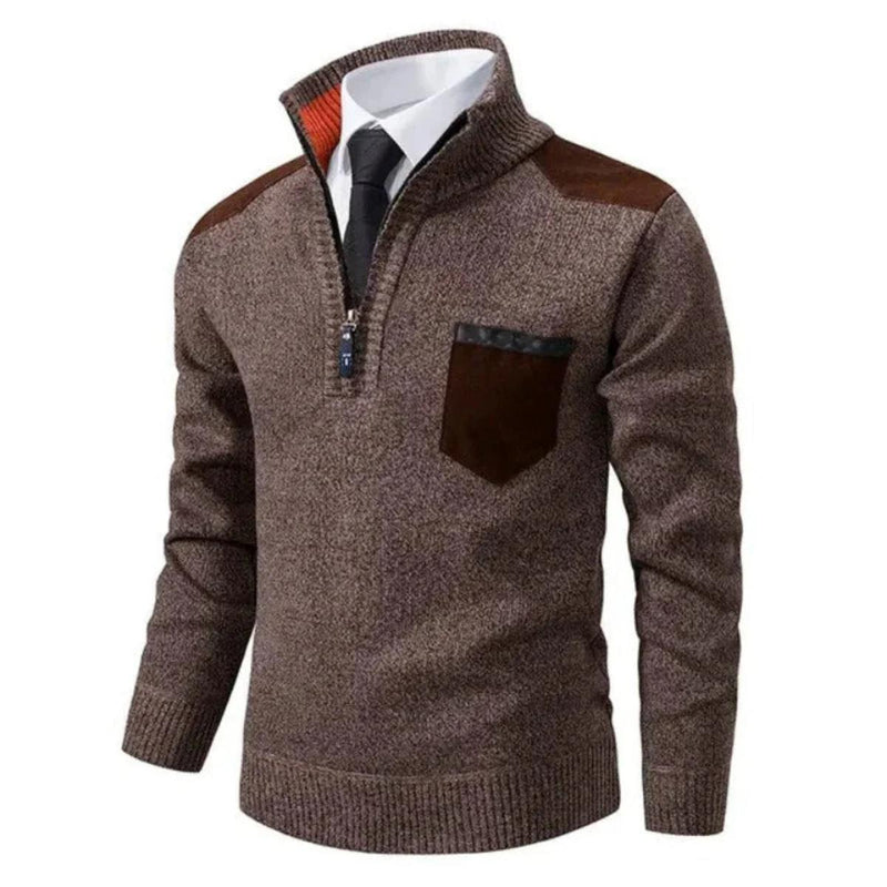 Men&#39;s Pullover With Edge-Zipper-Neck And Long Sleeves