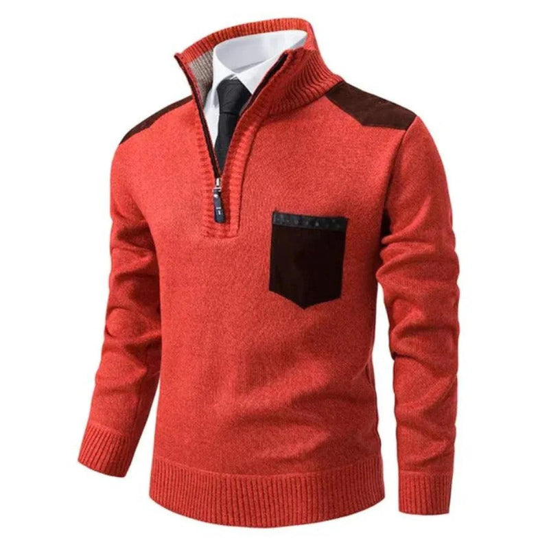 Men&#39;s Pullover With Edge-Zipper-Neck And Long Sleeves