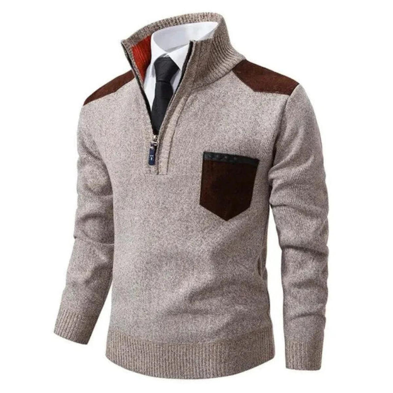 Men&#39;s Pullover With Edge-Zipper-Neck And Long Sleeves