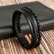 Men&#39;s Punk Layered Leather Stone Bead Bracelet